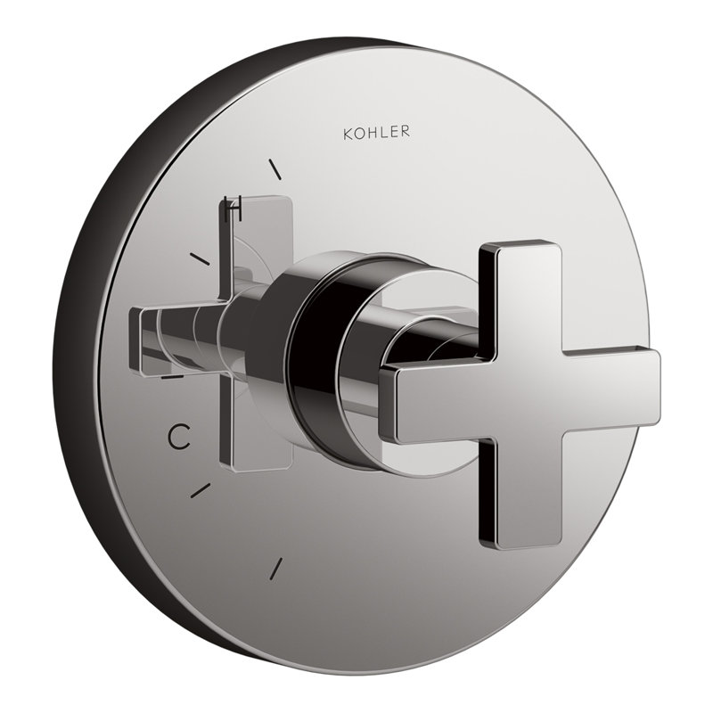 Composed Thermostatic Faucet Trim with Cross Handle, Titanium