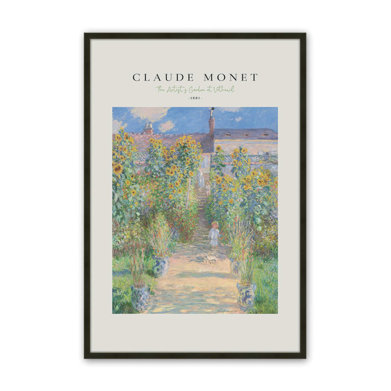 The Artist's Garden par Monet v2, reproduction dans un cadre, H 17 po x l 13 po, Noir satiné