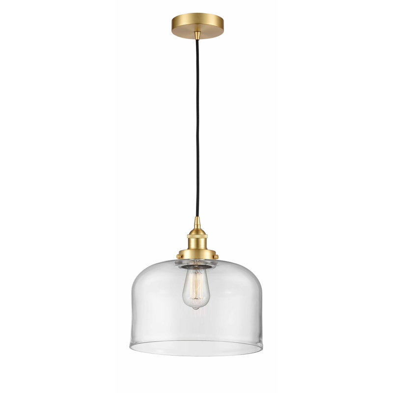 Luminaire suspendu en forme de cloche à 1 lumière Bostonia, Transparent, H 11,75 po x l 12 po x P 12 po, Or satiné