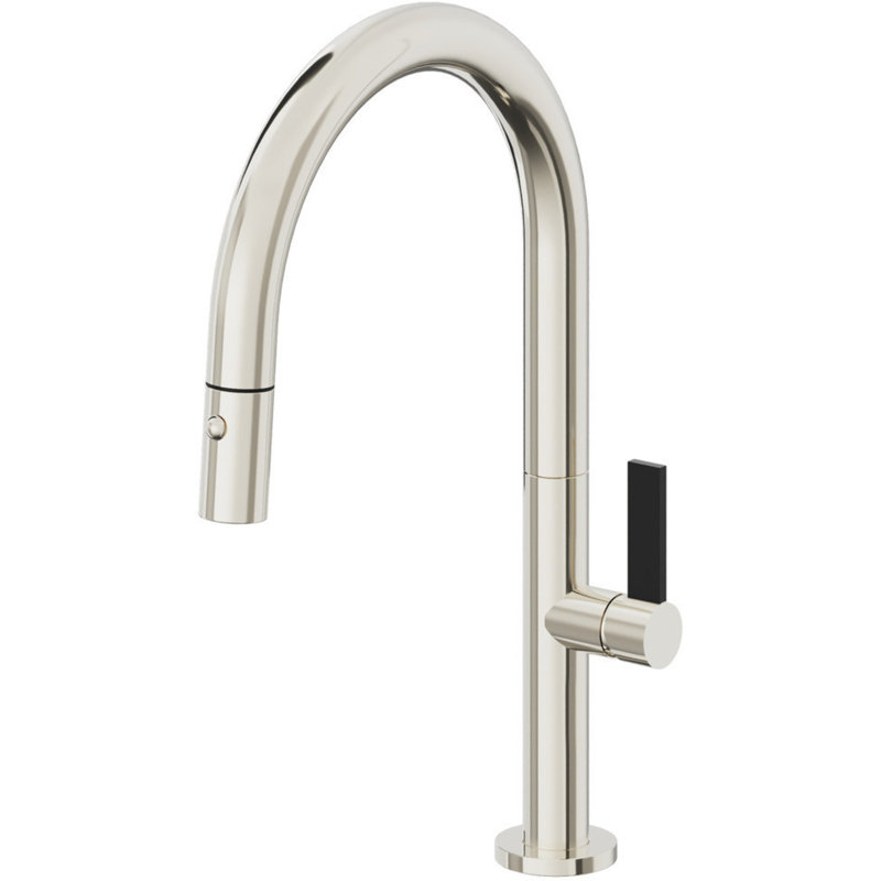 Poetto Kitchen Faucet, Polished Nickel, Black Flat Blade