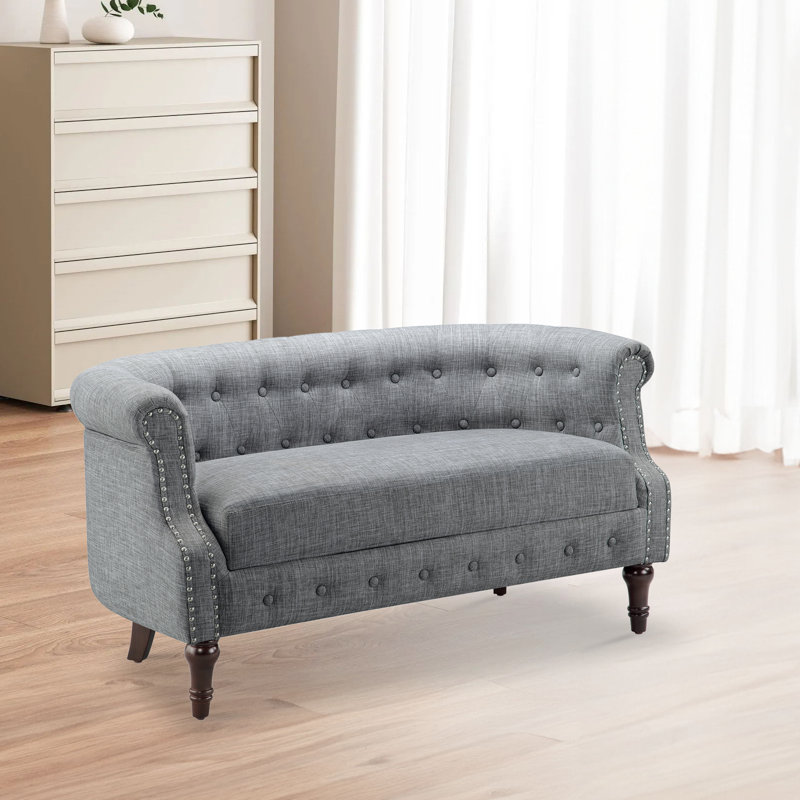 Charlton Home® 55" Livingroom Linen Loveseat., Gray