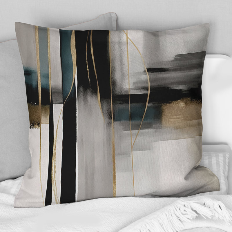 Abstrait géométrique géométrique noir et or III - Coussin décoratif à imprimé géométrique abstrait