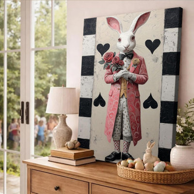 Easter Bunny Canvas Wall Art Vintage Festive Framed Prints Pictures Wall Decor Art, Canvas Artwork For Bedroom, Living Room, Office, Rustic Farmhouse Home 12X18 Inch