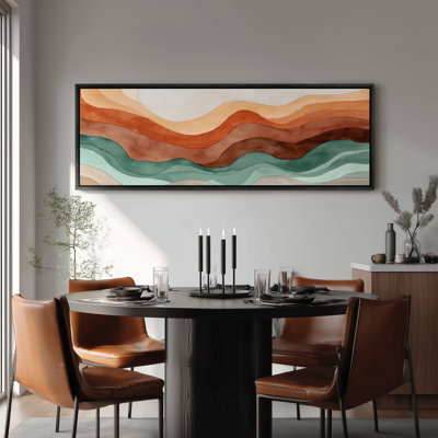 Grande toile murale encadrée - Couches abstraites coulantes terre cuite et sauge - 60 po x 20 po, 60 po x 30 po