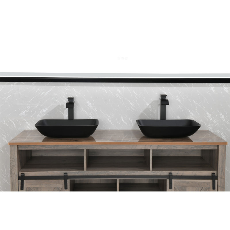 13.0" L -18.13" W -4" H Matte Shell Glass Rectangular Vessel Bathroom Sink In Black With Matte Black Faucet And Pop-Up Drain In Matte Black