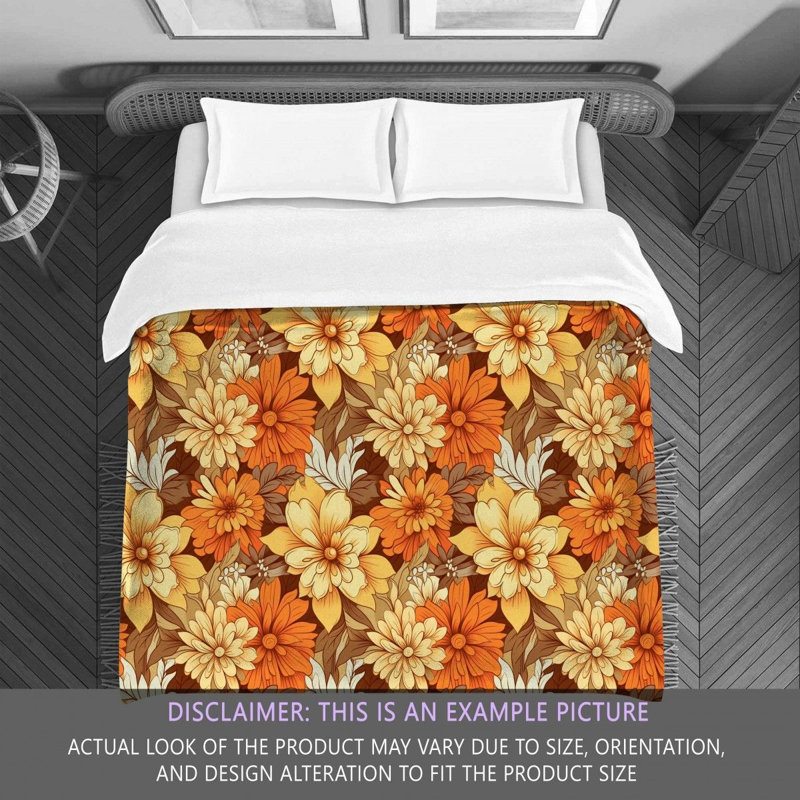 Machine Printed Comforter, Twin Extra Long Comforter, Orange/Beige Floral