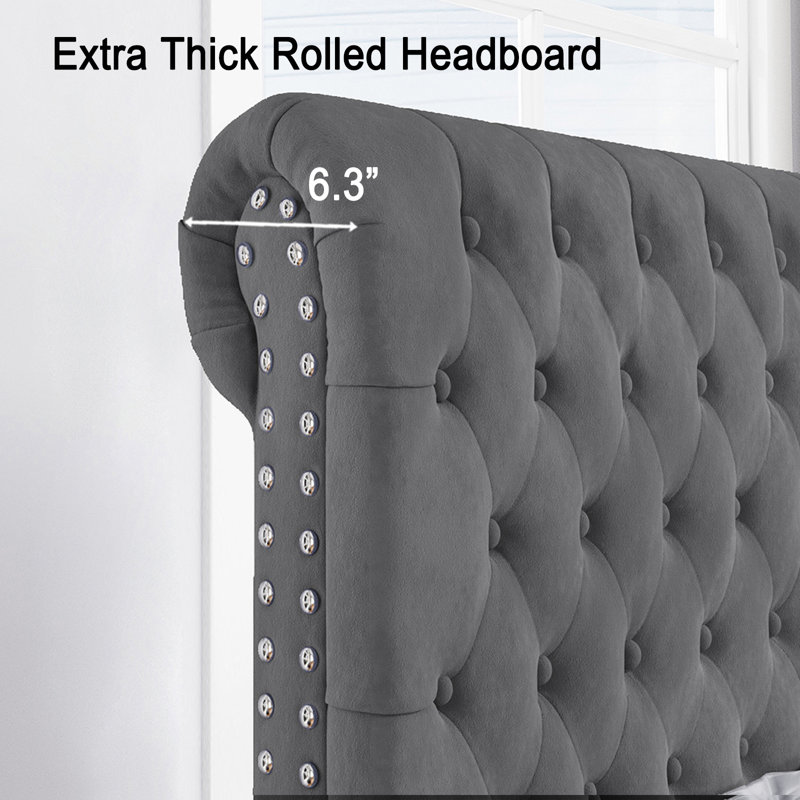Alhaji Upholstered Wingback Bed, Dark Gray, King