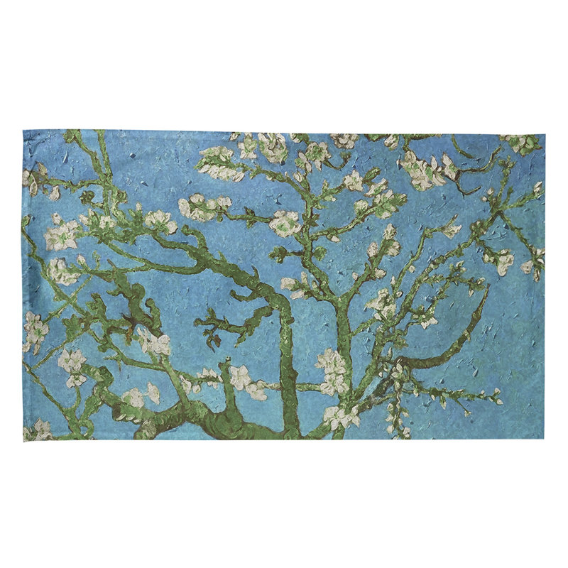 Serviette de thé en fleurs d’amande, Sergé de coton, Bleu / Vert foncé