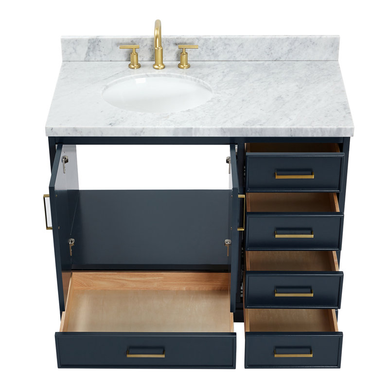 43'' Single Bathroom Vanity with Carrara Marble Top, Midnight Blue