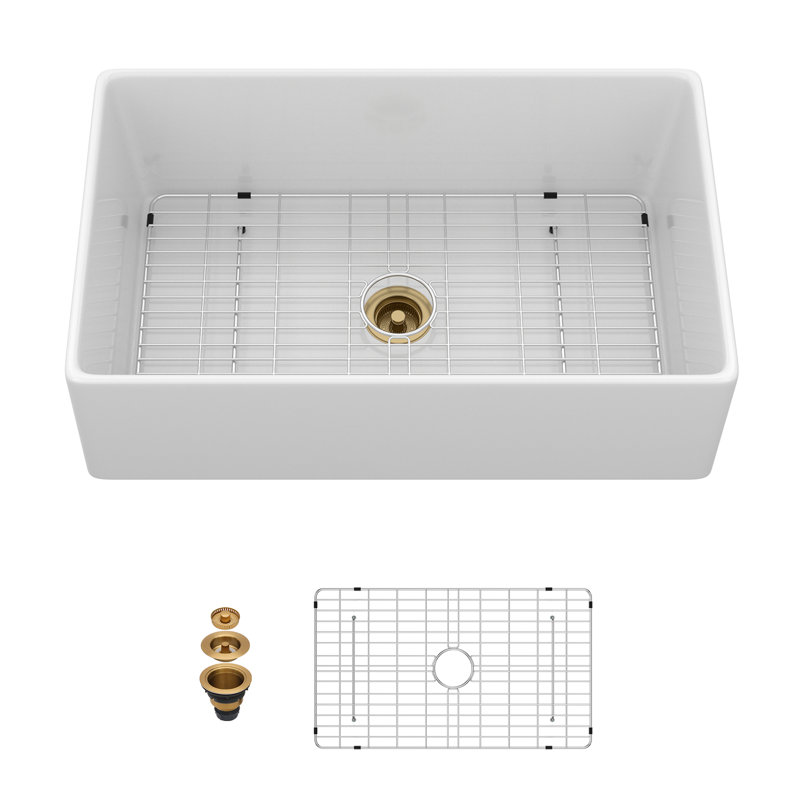 33" White Farmhouse Sink - 33 X 20 X 10 Inch Kitchen Sink Apron Front Porcelain Ceramic Single Bowl Farmer Sink Basin