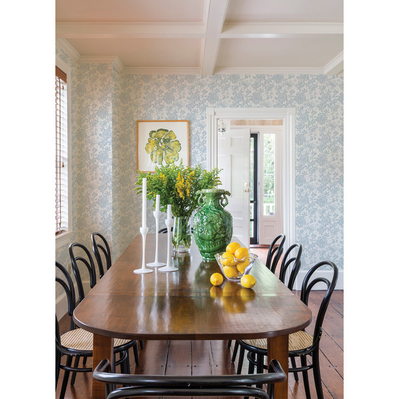 Floral Non-Pasted Metallic Wallpaper Double Roll, Blue