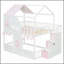 Lit superposé double au-dessus d'un lit double avec escalier et tablettes de rangement, structure de lit superposé en bois pour enfants avec conception de maisonnette, toit et porte, marches de rangement et tablettes ouvertes, blanc et rose-52604191