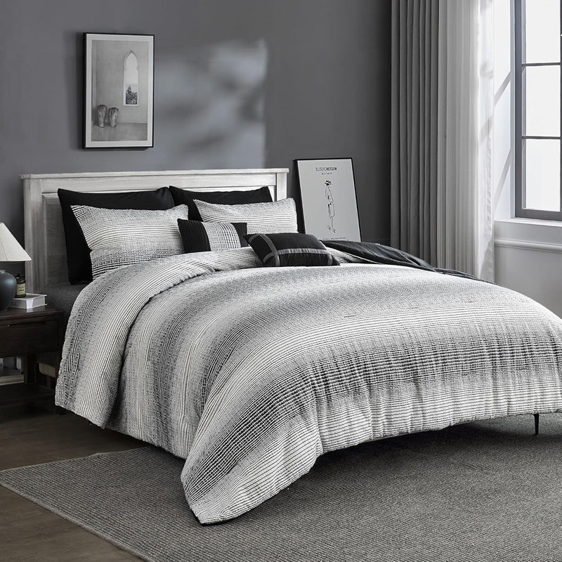 Comforter Set Queen, Striped Yarn-Dyed Te...
