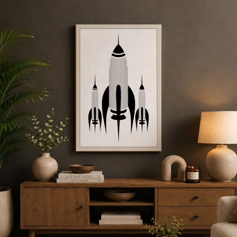 Rocket Fleet Ascent Mid-Century - Wrapped Canvas, 24x16 - 61.0 x 40.6 cm, Sage Border