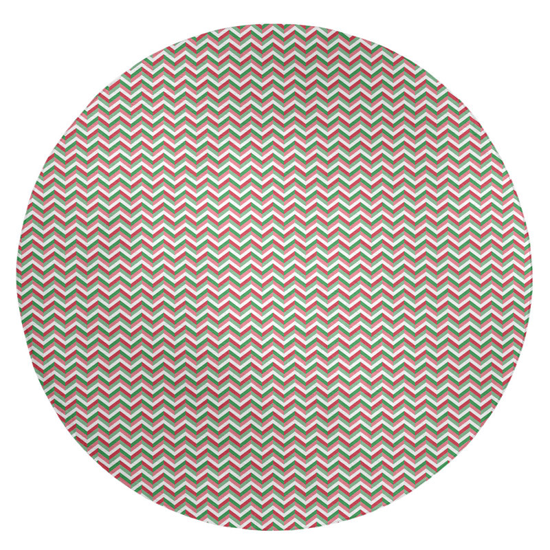 Tapis rouge/vert chevron fait main, Rond 5 pi