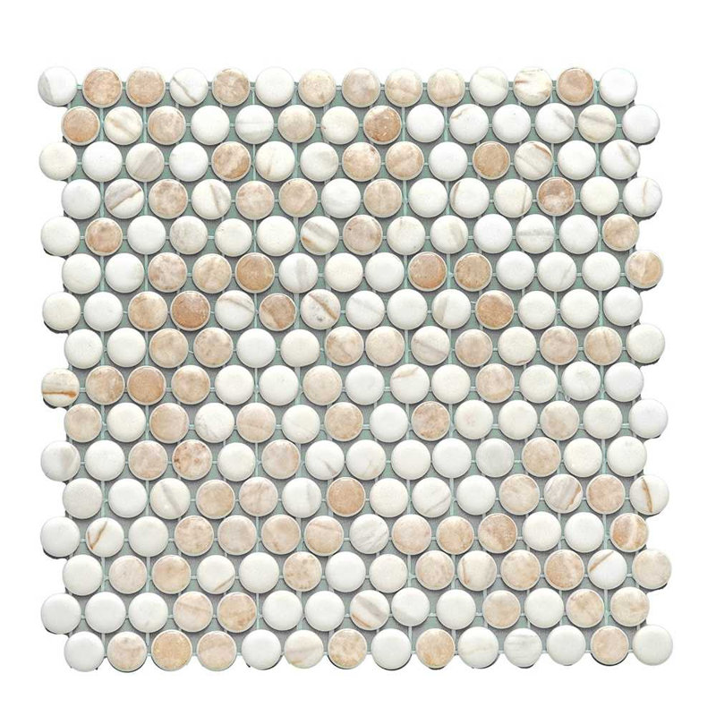 Eterna Penny 12"x12" Recycled Glass Mosaic Tile, Cream Blend