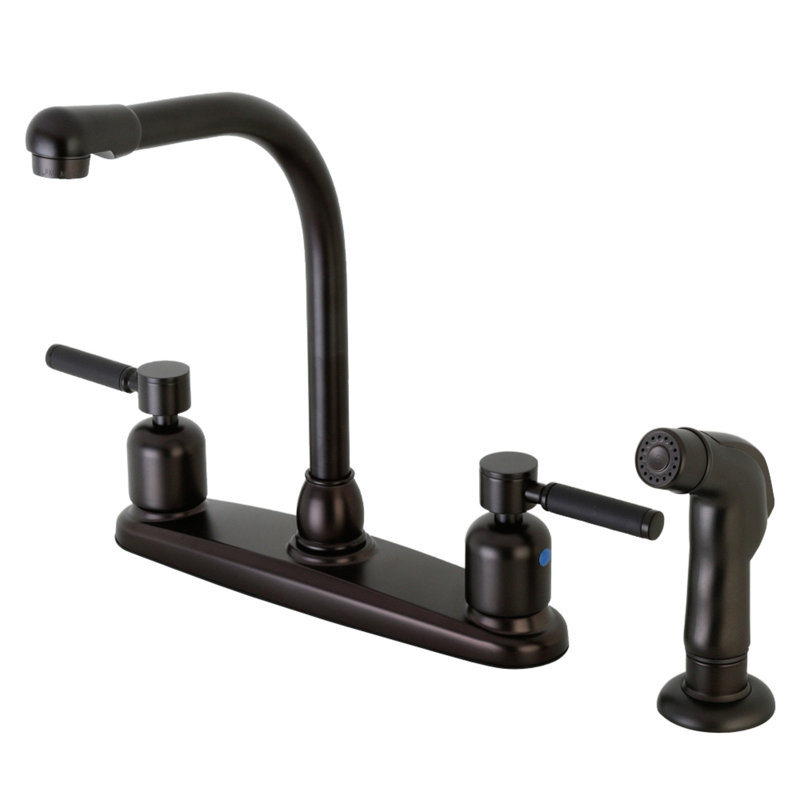 Kingston Brass Kaiser Two-Handle 4-Hole 8" Centerset Kitchen Faucet with Side Sprayer, Oil Rubbed Bronze