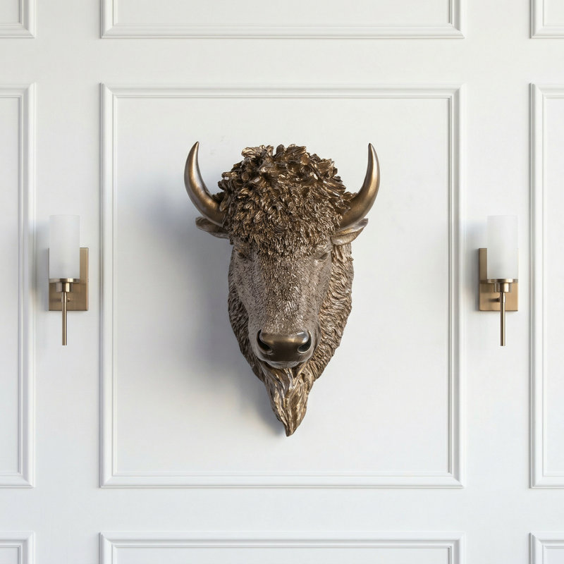 Faux Taxidermy Bison Head Wall Décor, Forest