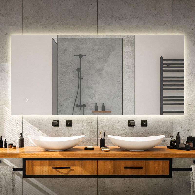 Grand miroir de salle de bain mural rectangulaire rétro-éclairé à DEL sans cadre anti-buée Nora l 22 po x H 48 po Nora