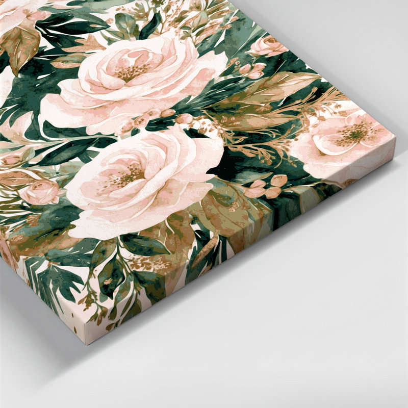 Aquarelle, art floral sur toile beige, H 12 po x l 18 po