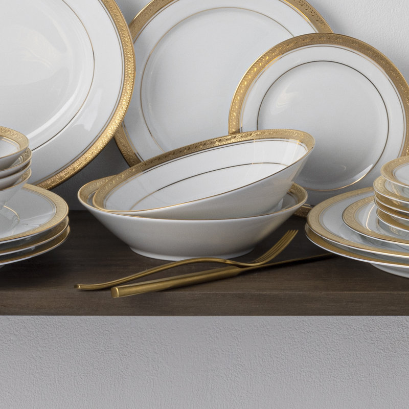 Crestwood Gold 12-Piece Porcelain Dinnerware Set with Gold Trim