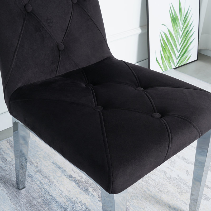 19.29'' H Tufted Velvet Upholstered Side Chair, Black, Silver