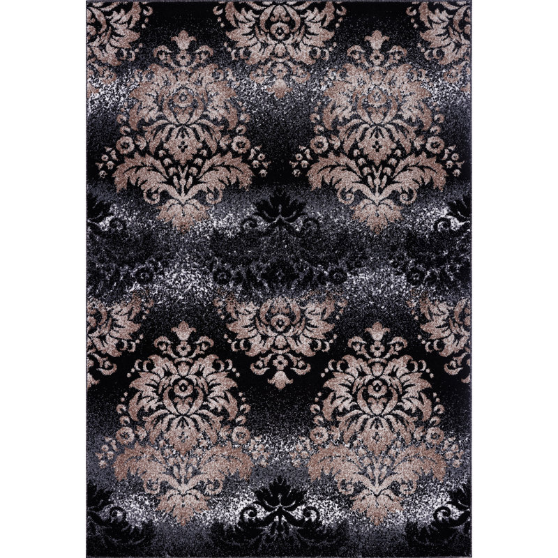 Tapis noir / doré Crigler, Rectangle 5 pi 2 po x 7 pi 5 po