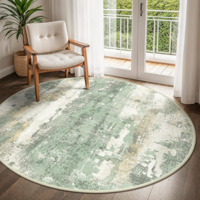 Tapis rond rond de 8 pi pour la chambre à coucher, tapis rond moderne lavable à la machine, revêtement de sol à poils courts doux avec envers antidérapant pour la salle à manger, vert clair