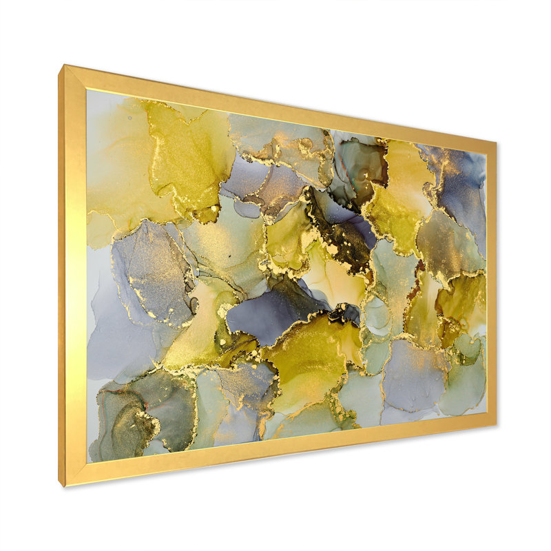 Vert luxueux abstrait fluide V - peinture sur toile, H 30 po x l 40 po x P 1,5 po, Cadre doré