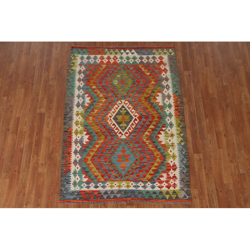 Tapis décoratif réversible en laine kilim oriental 4 x 6