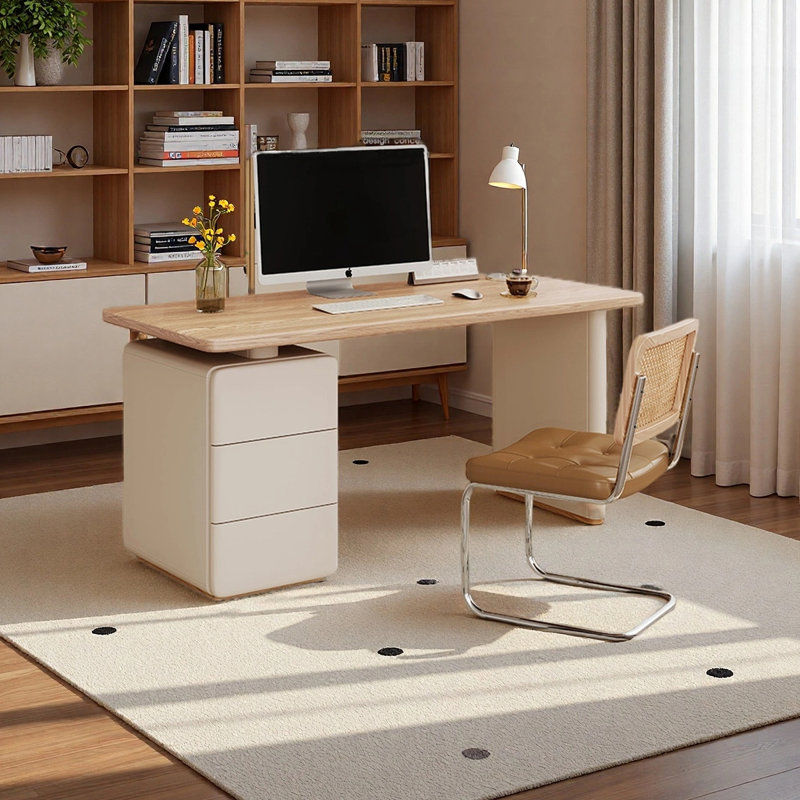 Bureau minimaliste moderne de couleur crème, H 29,53 po x l 47,24 po x P 23,62 po