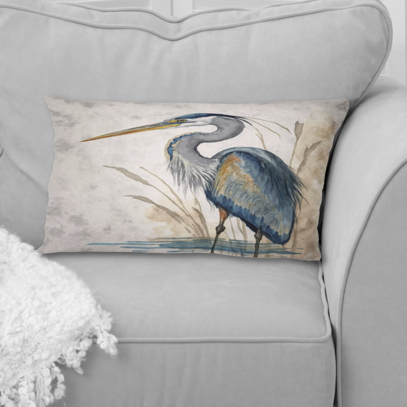 Heron By The Waterside Watercolour II - Animals Heron Printed Printed Pillow, Rectangular, 12"H x 20"W