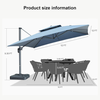 Grand parasol carré suspendu 12 'x 12'