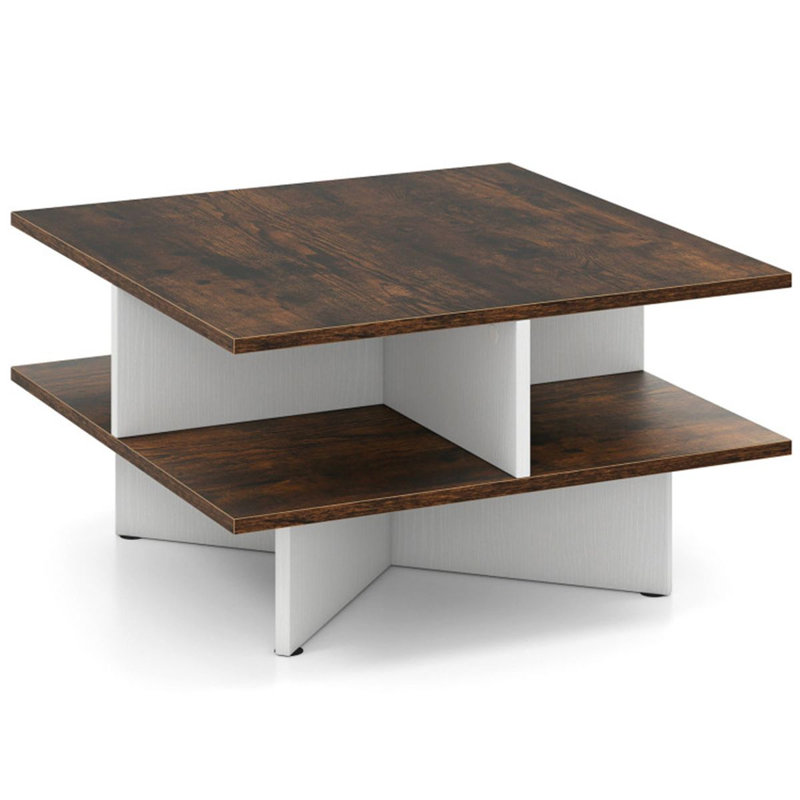 Table basse de salon à 2 niveaux avec 4 compartiments de rangement