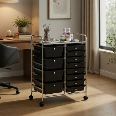  Chariot de rangement roulant à 12 tiroirs avec roulettes verrouillables, organisateur utilitaire en métal et en PP robuste pour la maison, le bureau, l'artisanat ou la salle de bain, noir