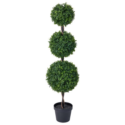 Shiner Artificial Boxwood Topiary In Pot - UV Resistant Triple Ball Faux Plant For Indoor/Outdoor Porch Décor