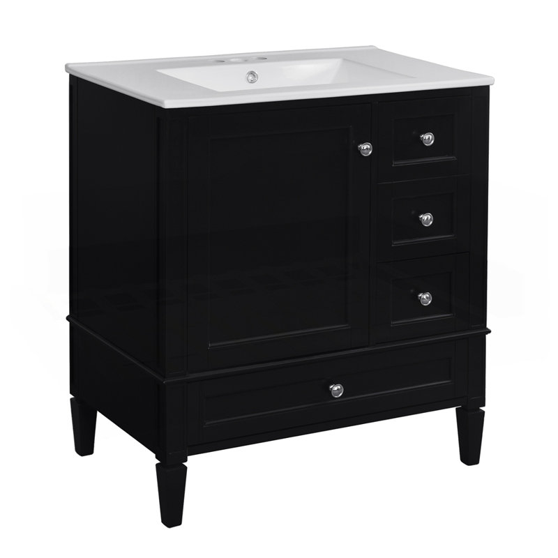 Meuble-lavabo 30 po avec lavabo en céramique, Noir, noir, noir, noir
