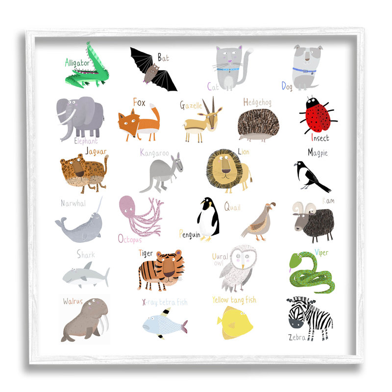 Apprendre l'alphabet, "Animaux sauvages", estampe numérique de Carla Daly, H 17 po x l 17 po x P 1,5 po
