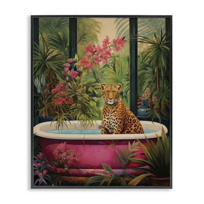Leopard in Lush Tropical Bath Framed Giclee, design by Heidi Kuntz