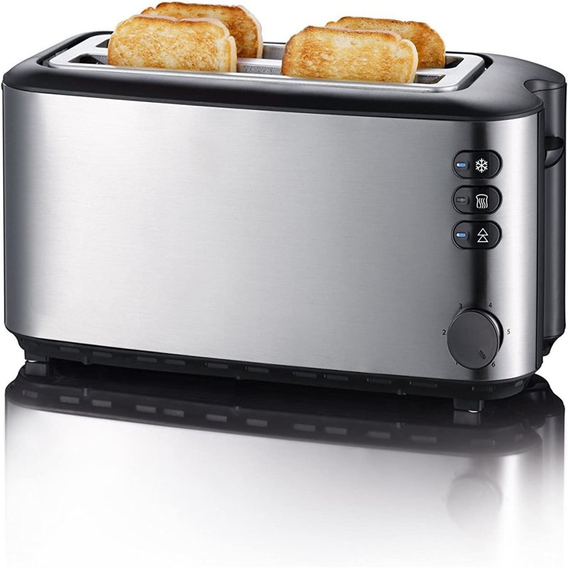 High-quality stainless steel toaster with large toasting chambers and 1400W of power, brushed stainless steel/Black