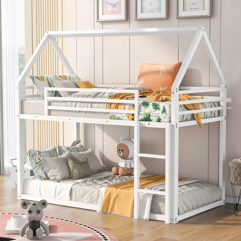 Twin Over Twin House Bunk Bed With Built-In Ladder