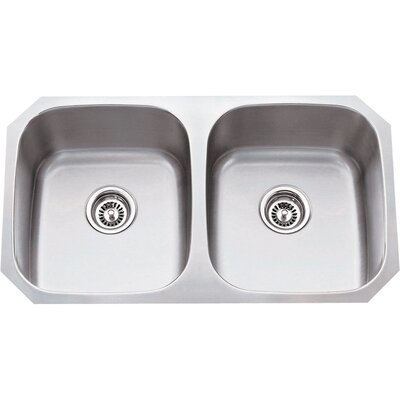 32.25"" L x 18.5"" W Double Bowl 16 Gauge 50/50 Stainless Steel Undermount Kitchen Sink -  Hardware Resources, 802