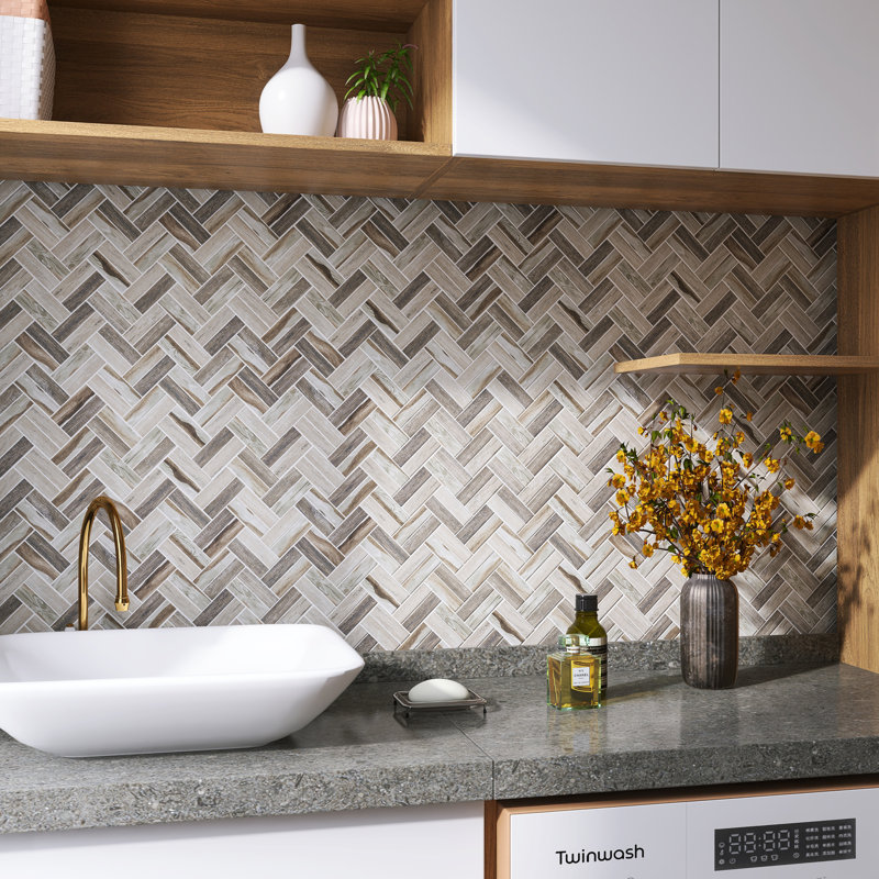 Carrelage mosaïque en verre 11,11 po x 12,52 po à chevrons Ecoglassifier, Brun