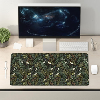 Tapis de souris vert foncé grande plante 35,54 x 15,7 pouces, tapis de souris Bottical Cottagecore à feuilles de fougère vertes rétro