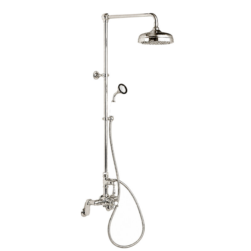 Système de douche thermostatique exposé 48 po mural avec poignées levier / croix 1,75 gallons par minute, Nickel poli