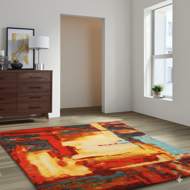 Bianca Isla Red Machine Made Rug, Rectangle 4'4" x 6'3"