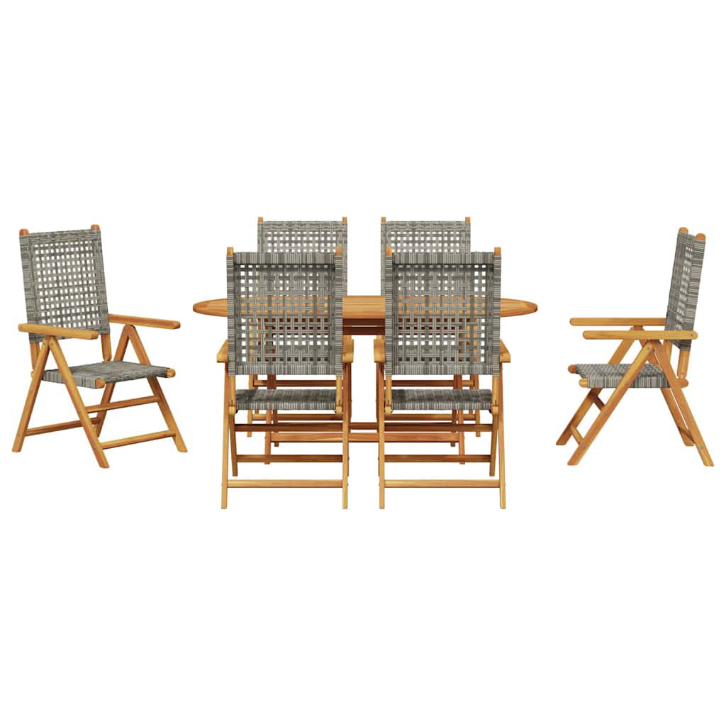 Vidaxl Garden Dining Set 7 Pcs Beige Solid Acacia Wood And Poly Rattan