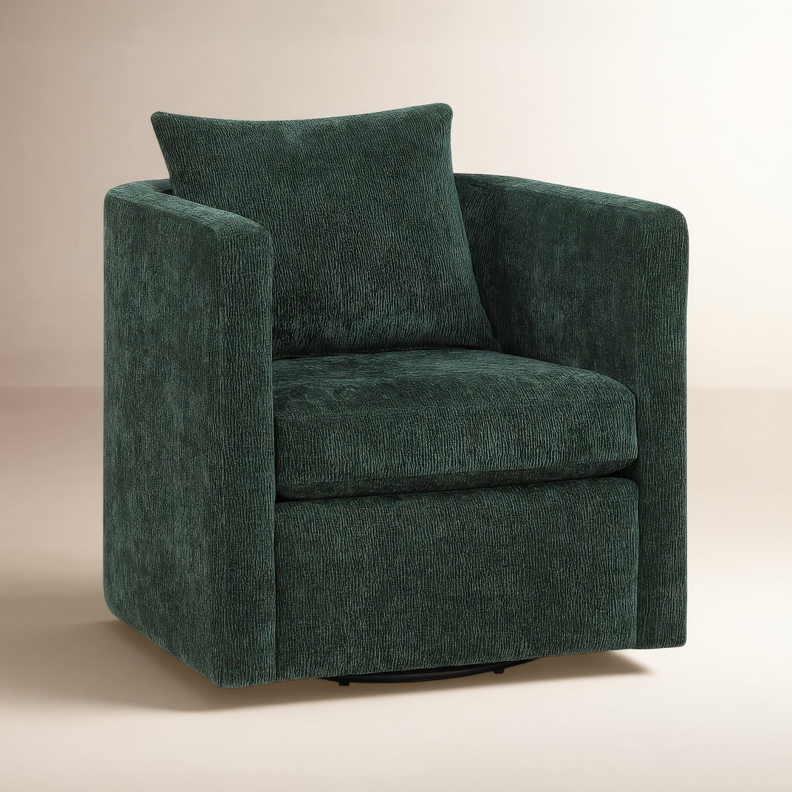 Fran Swivel Barrel Chair, Dark Green Polyester