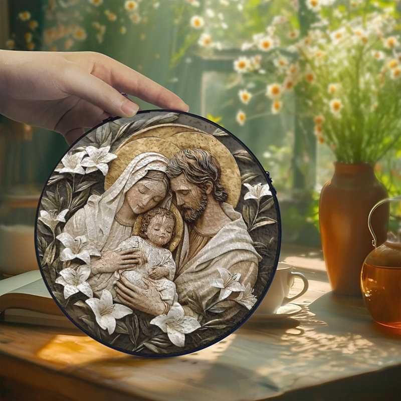 Panneaux de vitrail représentant la Sainte Famille et les lys, attrape-soleil pour la décoration de fenêtre