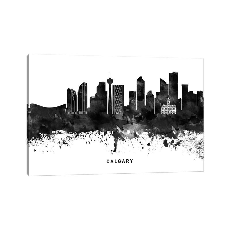 Calgary Skyline Black And White by WallDecorAddict - Wrapped Canvas Painting, 66.04 cm H x 45.72 cm W